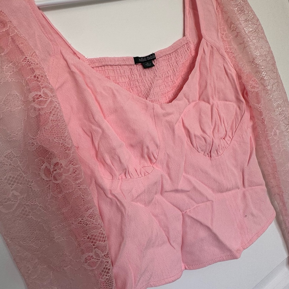 Wild Fable Pink Lace Sleeve Blouse